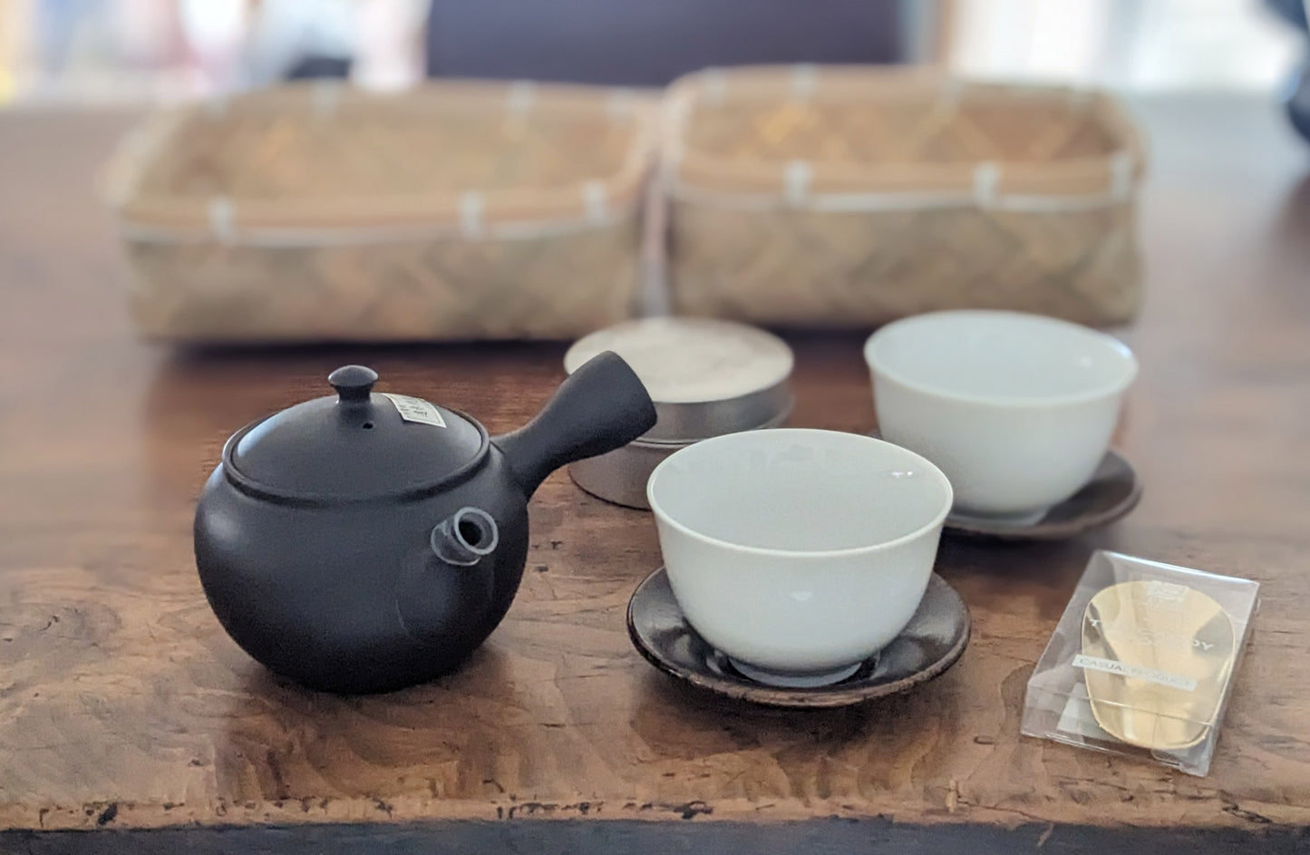 茶和家 日常茶事の愉しみ お茶始め 茶器セット【2人用/9品:急須、湯呑2、茶托2、茶筒、茶さじ、お茶、籠 】