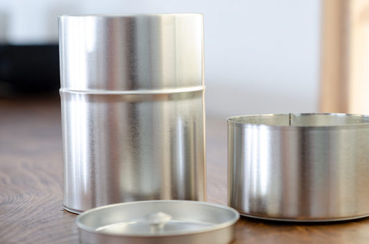Ocha Tabi Steel Tea Canister for Tea Leaves 150g φ74×106mm Tea Canister Can Tea Coffee Black Tea Storage Container