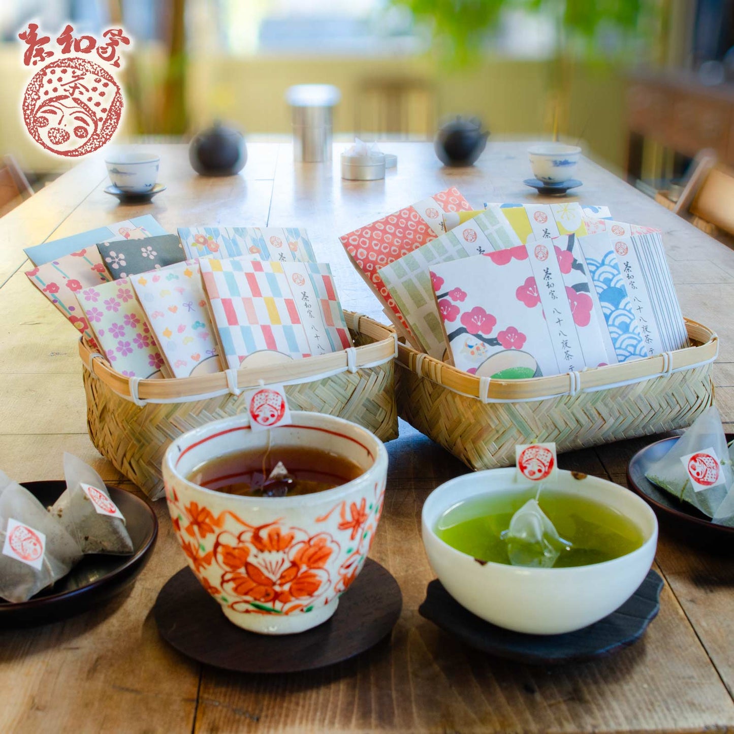 Tea Travel Chawa-ya Tea Picking Basket Tea Black Tea Tea Bag Gift (Strong Yasohachiya Tea 3 Bags x 8 + Soothing Japanese Black Tea 3 Bags x 8) Distributed Bamboo Basket Small Gift