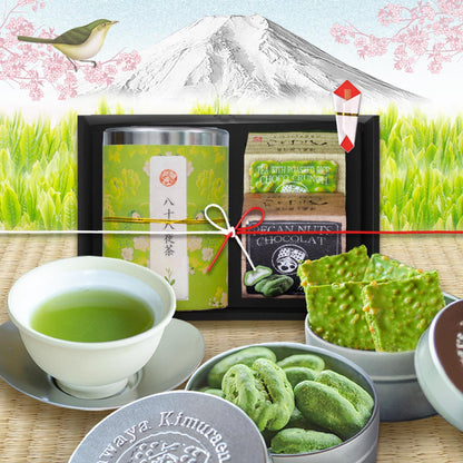 Gift Tea Green Tea Chawaka Luxury Chocolate and Dark Yajuhachiya Tea Assortment Gift (Hachihachi 100g + Tokuhachi 100g + 2 types of luxury chocolate)