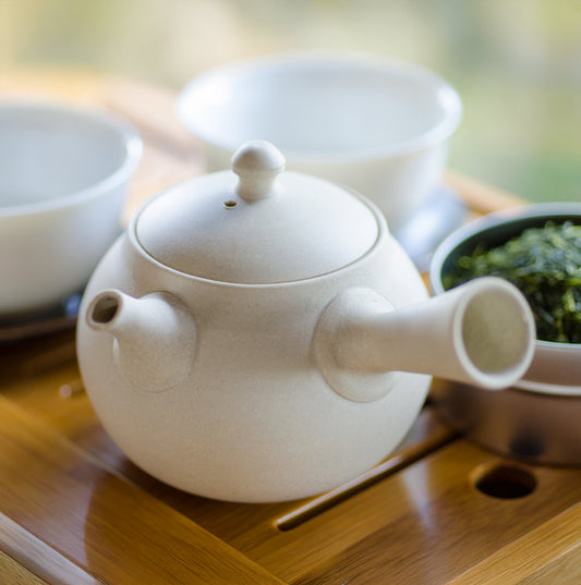 Tsuzuki Hosaku White Clay Unglazed Teapot 210cc A non-clogging teapot perfect for deeply steamed tea